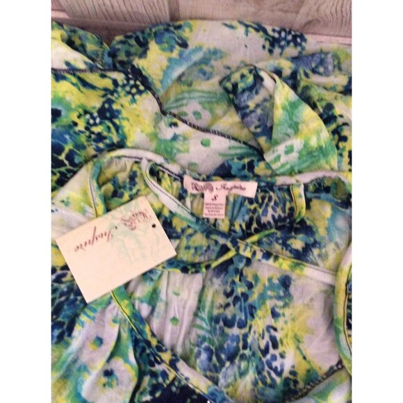 Inspire Shirt Women S Green Navy Blue Lace Rhinestone Neckline Boho Artsy Top - Picture 4 of 8